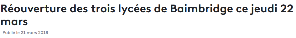 Les reparations ayant été effectuées, certains des établissements ont rouvert le 22 Mars 2018.