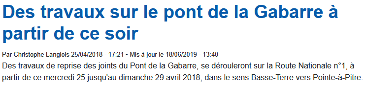 Mercredi 25 au Dimanche 29 Avril 2018 - Travaux sur le pont de la Gabarre