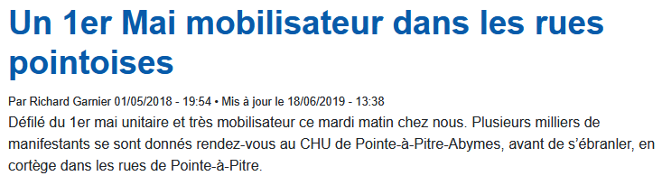 1er Mai 2018 - 4000 manifestants selon les syndicats dans les rues de Pointe-à-Pitre