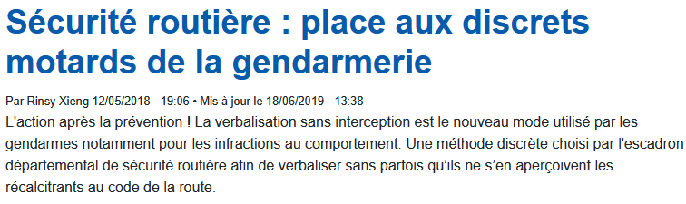 27 Avril 2018 - La gendarmerie a lancé une opération de contravention sans interception. On l'a appris debut Mai 2018