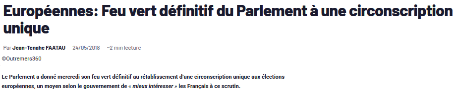 23 Mai 2018 - Les circonscriptions Outre-mer pour les Européennes sont supprimées