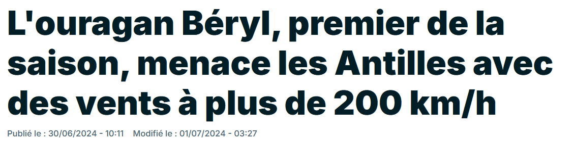 30 Juin 2018 - Beryl, premier phénomène cyclonique de la saison cyclonique Atlantique 2018, atteignait la catégorie 1 et menaçait fortement les Antilles Françaises.
