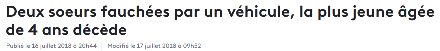 16 Juillet 2018 - Deux fillettes fauchées par une voiture à Capesterre-Belle-Eau.