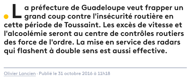27 Octobre 2016 - Mise en place des radars à double sens en Guadeloupe.