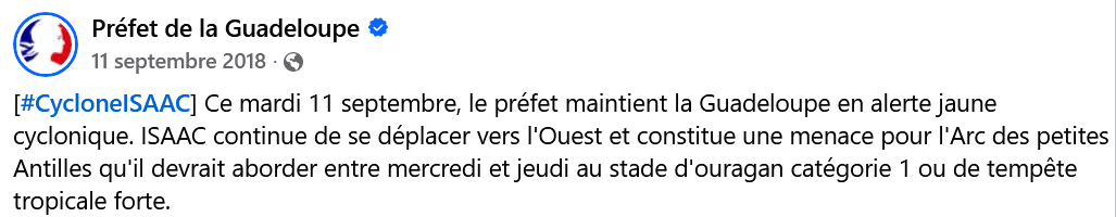 11 Septembre 2018 - La Guadeloupe en alerte cyclonique pour l'arrivée de la tempête Isaac.