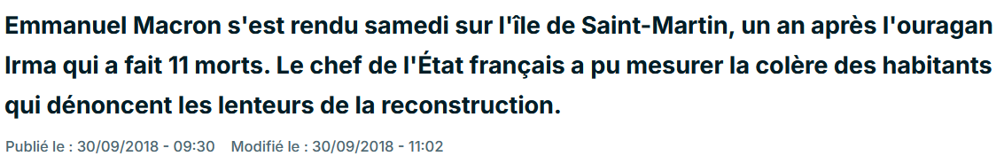 30 Septembre 2018 - Emmanuel Macron se rends à St Martin un an après sa dernière visite