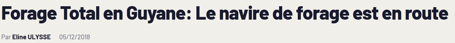 5 Décembre 2018 - Un navire de forage se rend vers la Guyane pour y trouver du pétrole.
