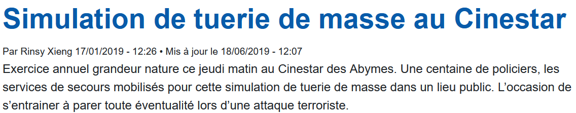 17 Janvier 2019 - Une simulation de tuerie de masse a été effectuée au Cinestar avec des élèves.