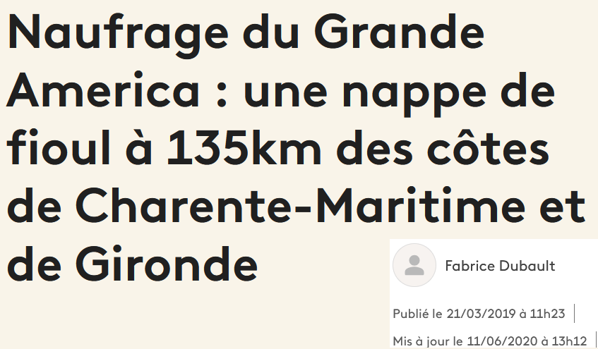 Mars 2019 - Une nappe de pétrole menace les côtes françaises.