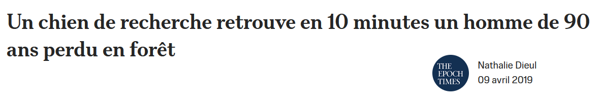 29 Mars 2019 - Un chien de la gendarmerie retrouve un nonnagénaire.