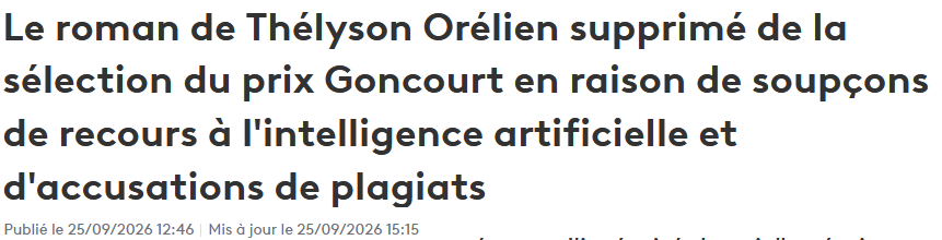 25 Septembre 2026 - Le roman de Thélyson orélien 'C'était ça ou mourir' supprimé de la sélection du prix Goncourt.